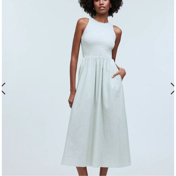 NWT Madewell The Melody Smocked Midi Dress In Pistachio - Picture 1 of 14